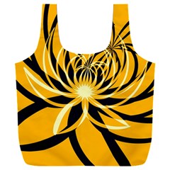 Black Yellow Abstract Floral Pattern Full Print Recycle Bag (xxl) by SpinnyChairDesigns