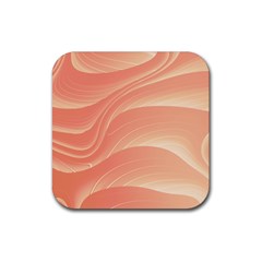 Coral Peach Swoosh Rubber Coaster (square)  by SpinnyChairDesigns