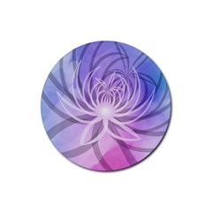 Watercolor Blue Purple Floral Pattern Rubber Coaster (round)  by SpinnyChairDesigns