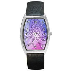 Watercolor Blue Purple Floral Pattern Barrel Style Metal Watch by SpinnyChairDesigns