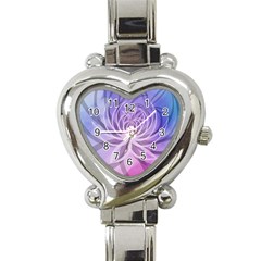 Watercolor Blue Purple Floral Pattern Heart Italian Charm Watch by SpinnyChairDesigns