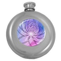 Watercolor Blue Purple Floral Pattern Round Hip Flask (5 Oz) by SpinnyChairDesigns