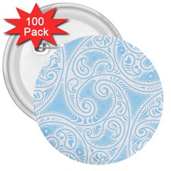 Light Blue And White Abstract Paisley 3  Buttons (100 Pack)  by SpinnyChairDesigns