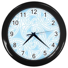 Light Blue And White Abstract Paisley Wall Clock (black) by SpinnyChairDesigns