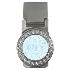 Light Blue And White Abstract Paisley Money Clips (cz)  by SpinnyChairDesigns