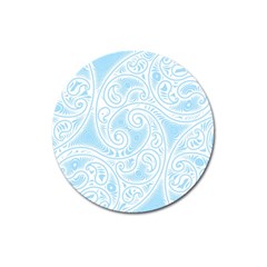 Light Blue And White Abstract Paisley Magnet 3  (round) by SpinnyChairDesigns