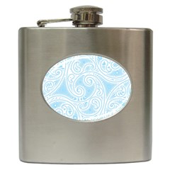 Light Blue And White Abstract Paisley Hip Flask (6 Oz) by SpinnyChairDesigns