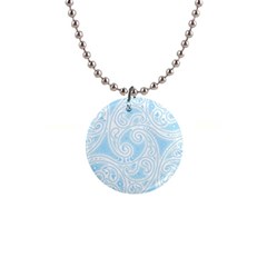 Light Blue And White Abstract Paisley 1  Button Necklace by SpinnyChairDesigns