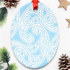 Light Blue And White Abstract Paisley Oval Ornament (two Sides) by SpinnyChairDesigns