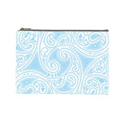 Light Blue And White Abstract Paisley Cosmetic Bag (large) by SpinnyChairDesigns