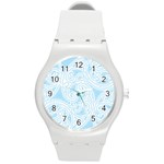 Light Blue and White Abstract Paisley Round Plastic Sport Watch (M) Front