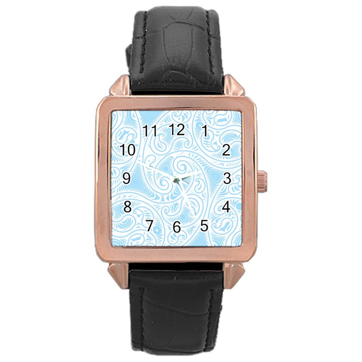 Light Blue and White Abstract Paisley Rose Gold Leather Watch 