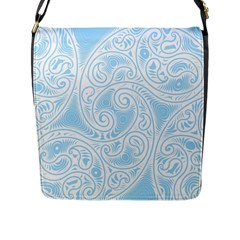 Light Blue And White Abstract Paisley Flap Closure Messenger Bag (l) by SpinnyChairDesigns