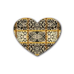 Antique Black And Gold Rubber Coaster (heart)  by SpinnyChairDesigns