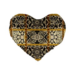 Antique Black And Gold Standard 16  Premium Heart Shape Cushions by SpinnyChairDesigns