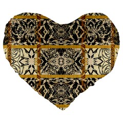 Antique Black And Gold Large 19  Premium Flano Heart Shape Cushions by SpinnyChairDesigns