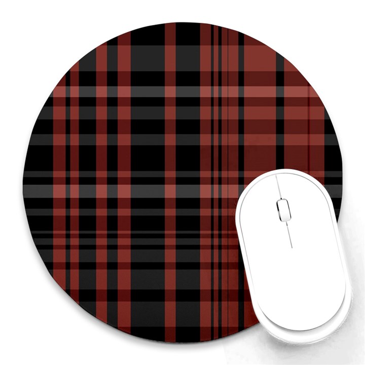 Black and Red Striped Plaid Round Mousepads