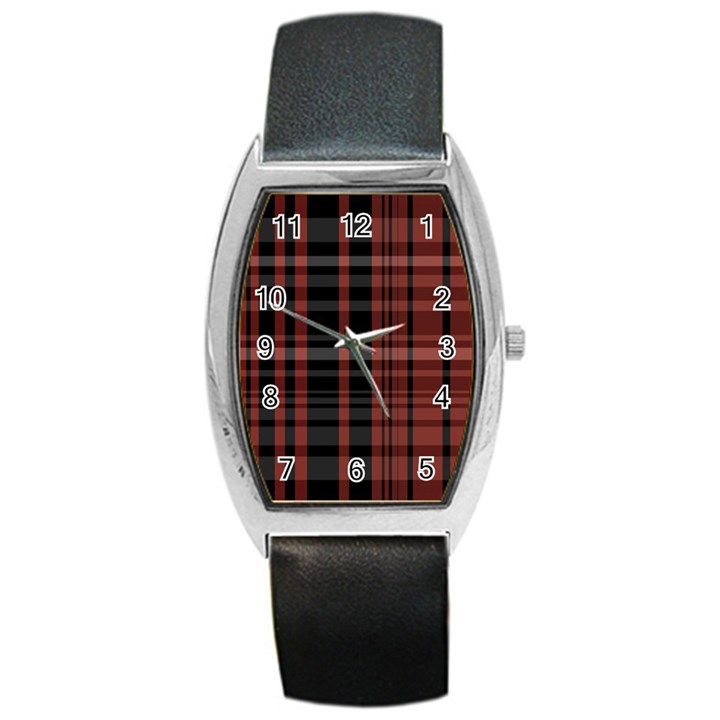 Black and Red Striped Plaid Barrel Style Metal Watch