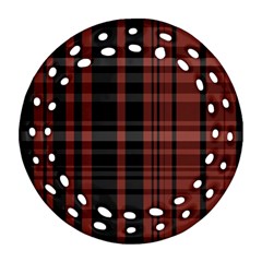 Black And Red Striped Plaid Ornament (round Filigree) by SpinnyChairDesigns