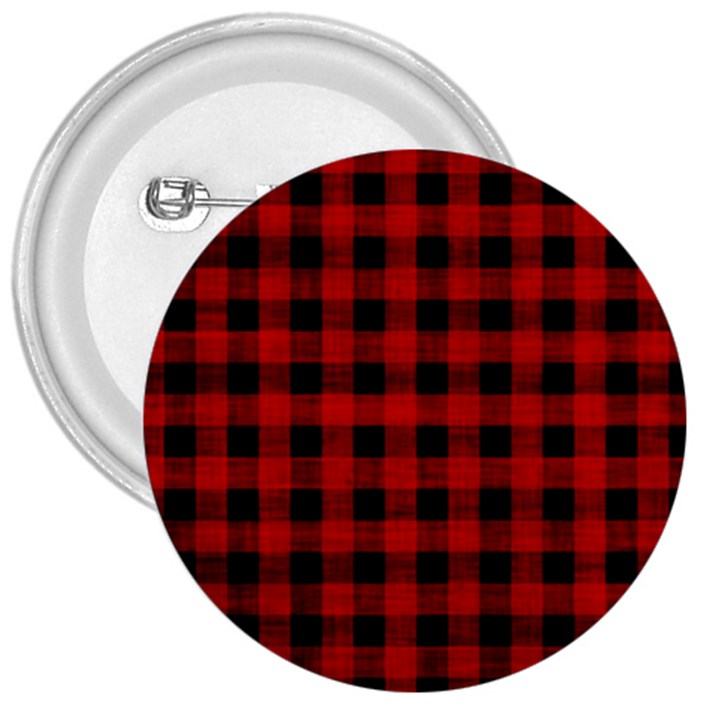 Grunge Red Black Buffalo Plaid 3  Buttons