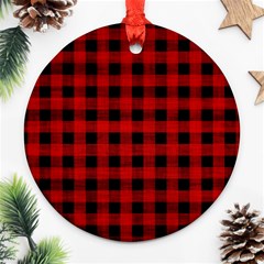 Grunge Red Black Buffalo Plaid Ornament (round) by SpinnyChairDesigns