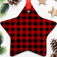 Grunge Red Black Buffalo Plaid Ornament (star) by SpinnyChairDesigns