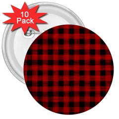 Grunge Red Black Buffalo Plaid 3  Buttons (10 Pack)  by SpinnyChairDesigns