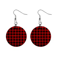 Grunge Red Black Buffalo Plaid Mini Button Earrings by SpinnyChairDesigns