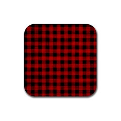 Grunge Red Black Buffalo Plaid Rubber Coaster (square)  by SpinnyChairDesigns