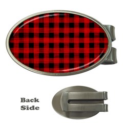 Grunge Red Black Buffalo Plaid Money Clips (oval)  by SpinnyChairDesigns