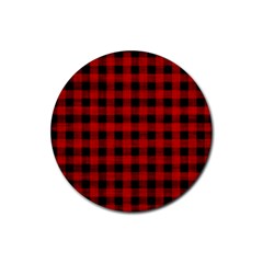 Grunge Red Black Buffalo Plaid Rubber Round Coaster (4 Pack)  by SpinnyChairDesigns