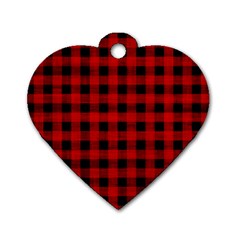 Grunge Red Black Buffalo Plaid Dog Tag Heart (one Side) by SpinnyChairDesigns