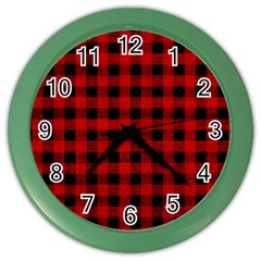 Grunge Red Black Buffalo Plaid Color Wall Clock by SpinnyChairDesigns