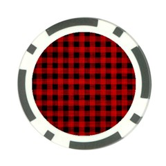 Grunge Red Black Buffalo Plaid Poker Chip Card Guard by SpinnyChairDesigns