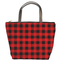 Grunge Red Black Buffalo Plaid Bucket Bag by SpinnyChairDesigns