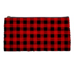 Grunge Red Black Buffalo Plaid Pencil Case by SpinnyChairDesigns