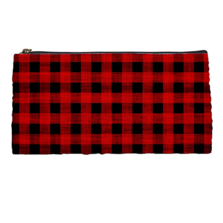 Grunge Red Black Buffalo Plaid Pencil Case