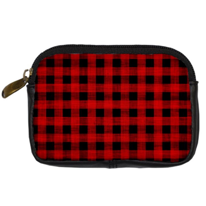 Grunge Red Black Buffalo Plaid Digital Camera Leather Case