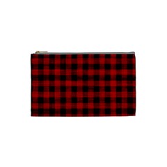 Grunge Red Black Buffalo Plaid Cosmetic Bag (small) by SpinnyChairDesigns