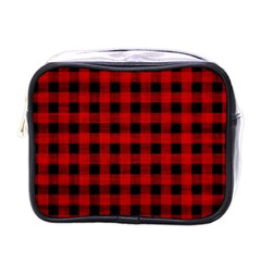 Grunge Red Black Buffalo Plaid Mini Toiletries Bag (one Side) by SpinnyChairDesigns