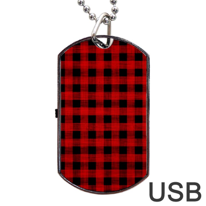 Grunge Red Black Buffalo Plaid Dog Tag USB Flash (One Side)