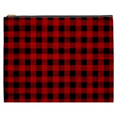 Grunge Red Black Buffalo Plaid Cosmetic Bag (xxxl) by SpinnyChairDesigns