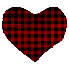 Grunge Red Black Buffalo Plaid Large 19  Premium Heart Shape Cushions by SpinnyChairDesigns