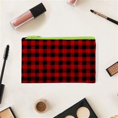 Grunge Red Black Buffalo Plaid Cosmetic Bag (xs) by SpinnyChairDesigns