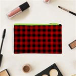 Grunge Red Black Buffalo Plaid Cosmetic Bag (XS) Back