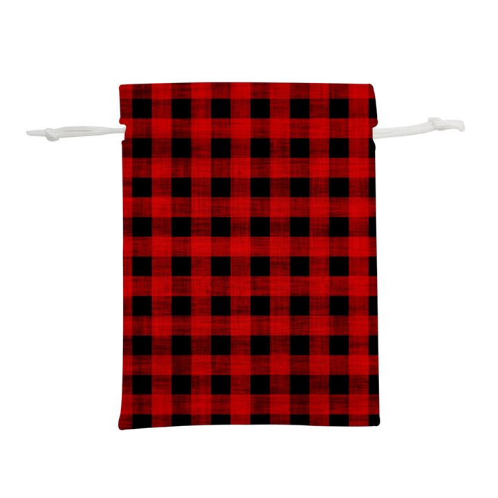 Grunge Red Black Buffalo Plaid Lightweight Drawstring Pouch (S)