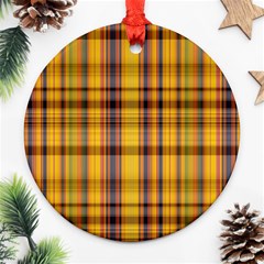 Madras Plaid Yellow Gold Ornament (round) by SpinnyChairDesigns