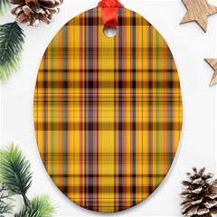 Madras Plaid Yellow Gold Ornament (oval) by SpinnyChairDesigns