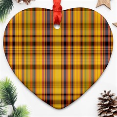 Madras Plaid Yellow Gold Ornament (heart) by SpinnyChairDesigns