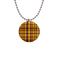 Madras Plaid Yellow Gold 1  Button Necklace by SpinnyChairDesigns